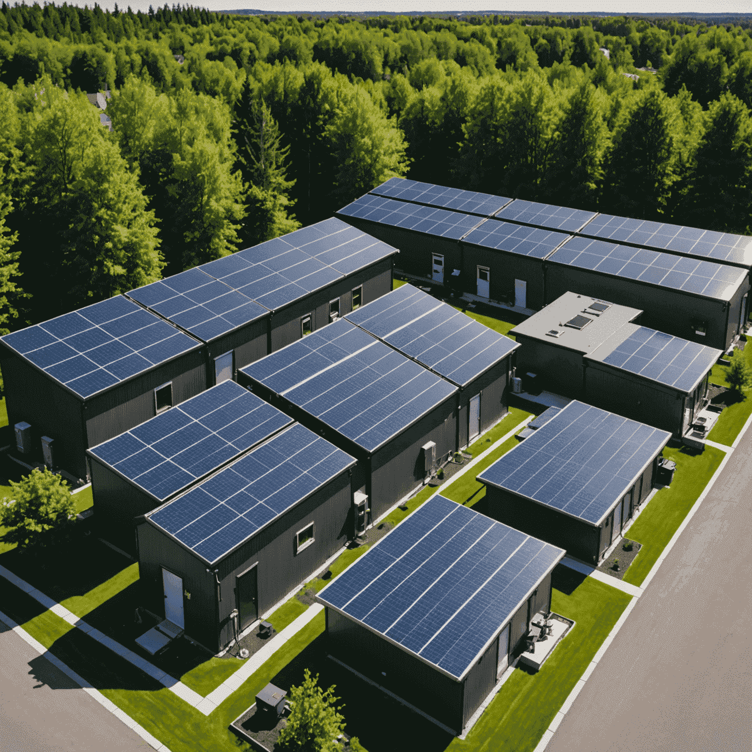 Solar panels and battery storage units in a Canadian residential area, showcasing modern solar-powered energy storage solutions