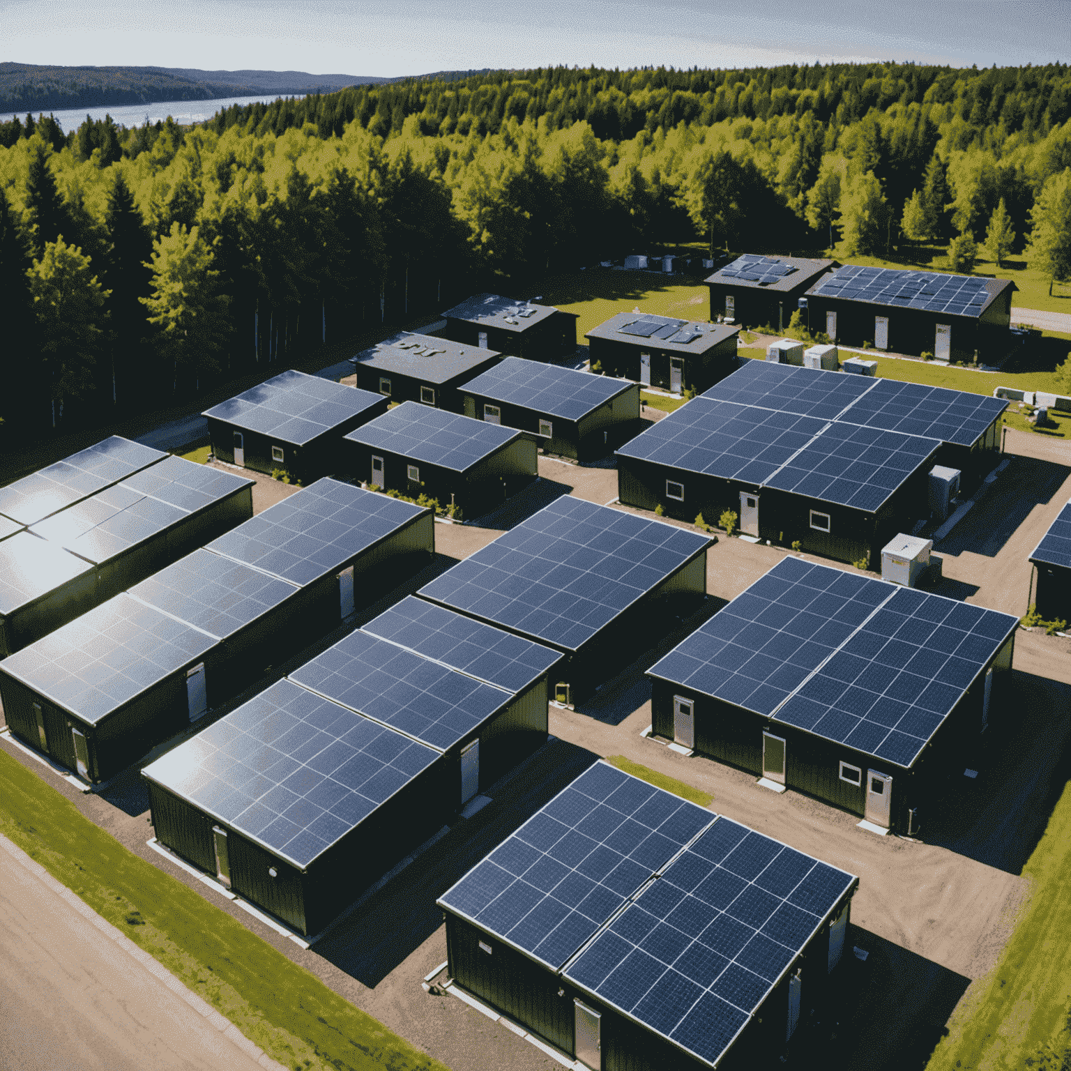 Solar panels and battery storage units in a Canadian residential area, showcasing modern solar-powered energy storage solutions