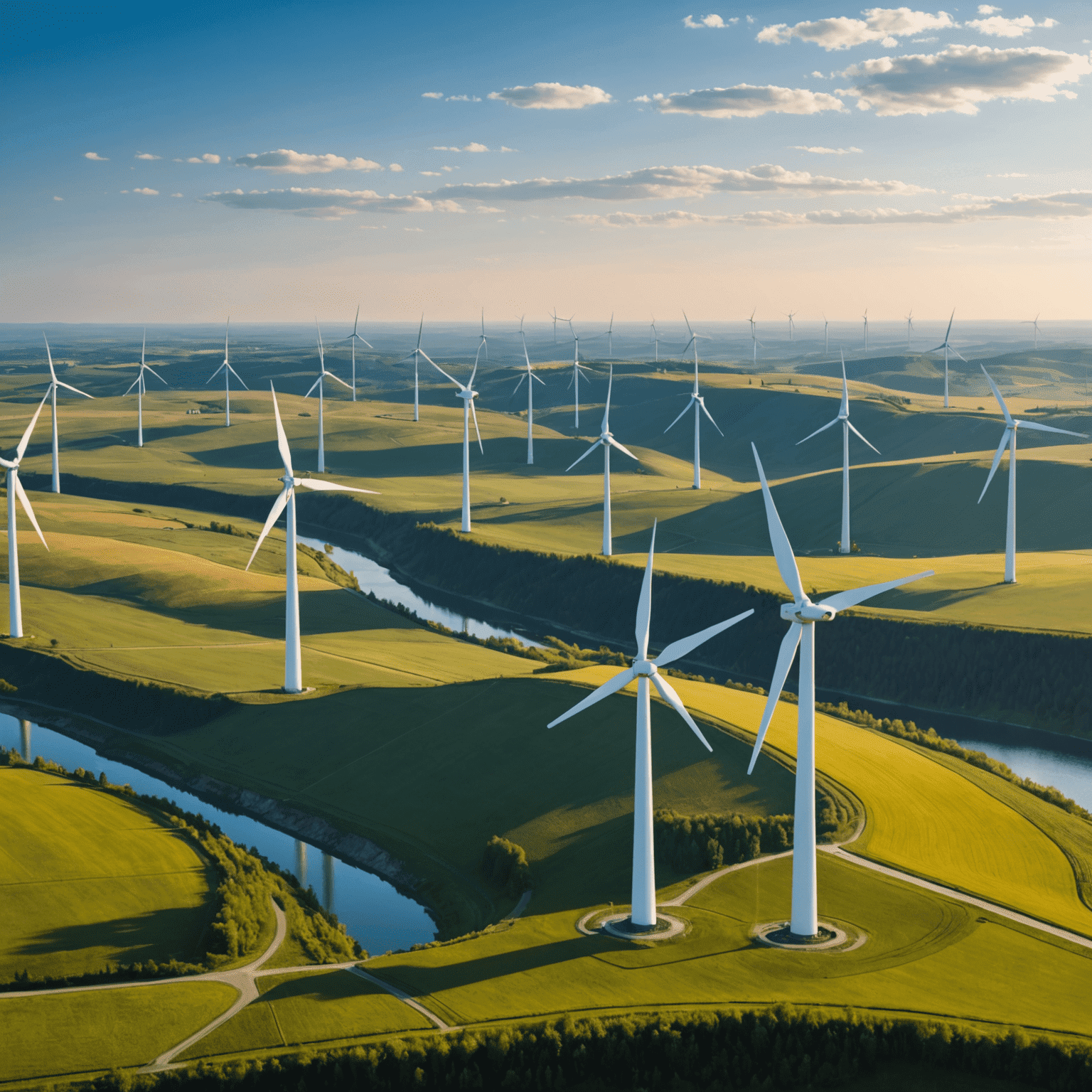 Wind turbines on a Canadian wind farm with innovative energy storage facilities in the foreground