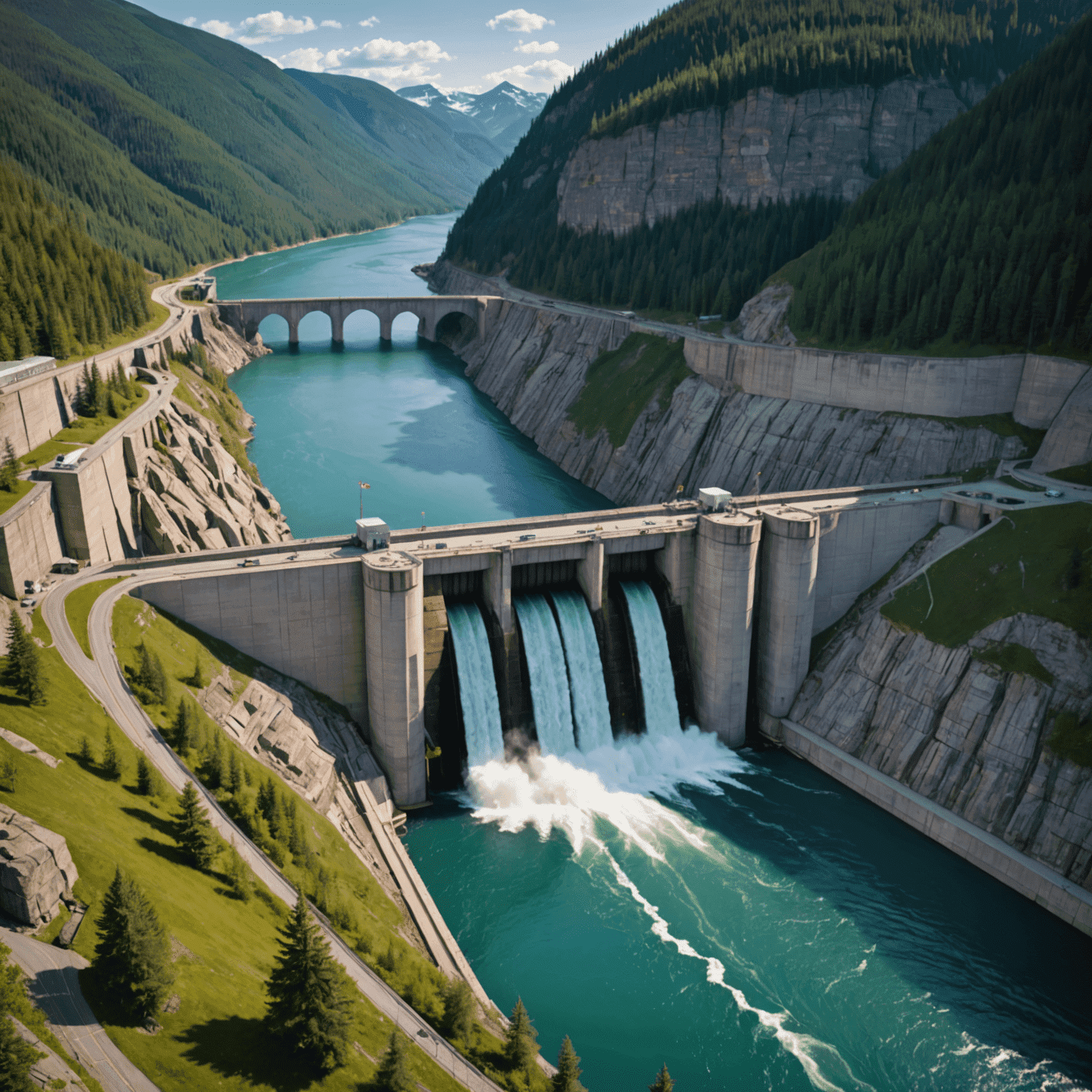 A Canadian hydroelectric dam with integrated energy storage systems, showcasing innovative hydroelectric power storage solutions