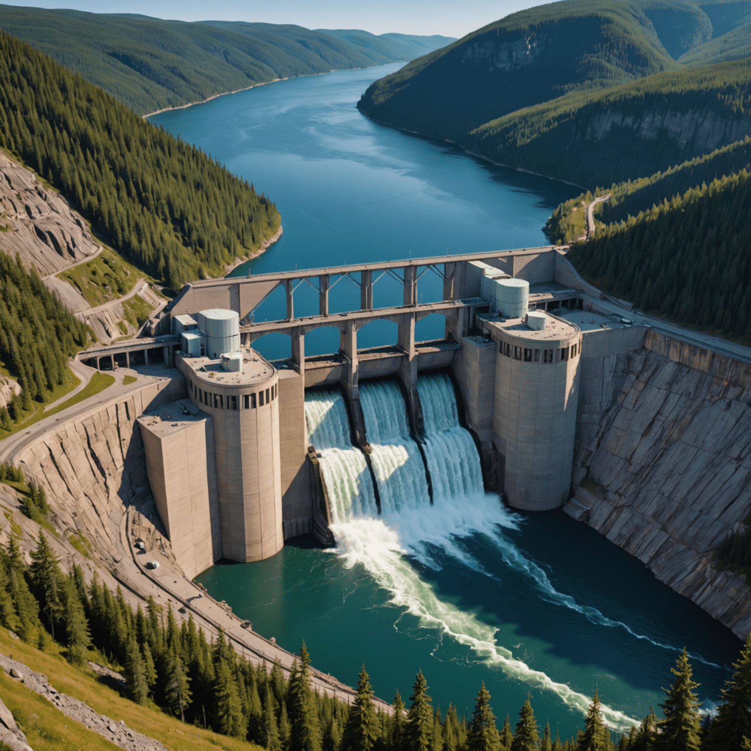 A Canadian hydroelectric dam with adjacent energy storage facilities, showcasing innovative power storage systems